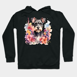 A schnauzer dog decorated with beautiful watercolor flowers Hoodie